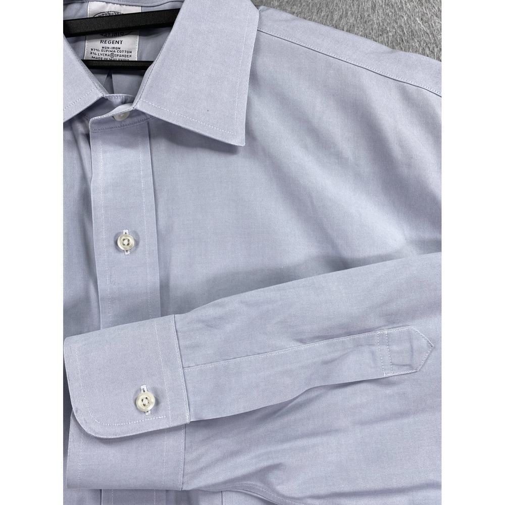 Brooks Brothers Shirt Mens 16.5-35 Solid Blue Long Sleeve Button Regent Cotton